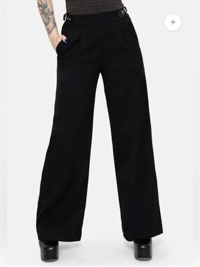 NWT Disturbia Nightingale Buckle Black Wide Leg Trousers Sz 14